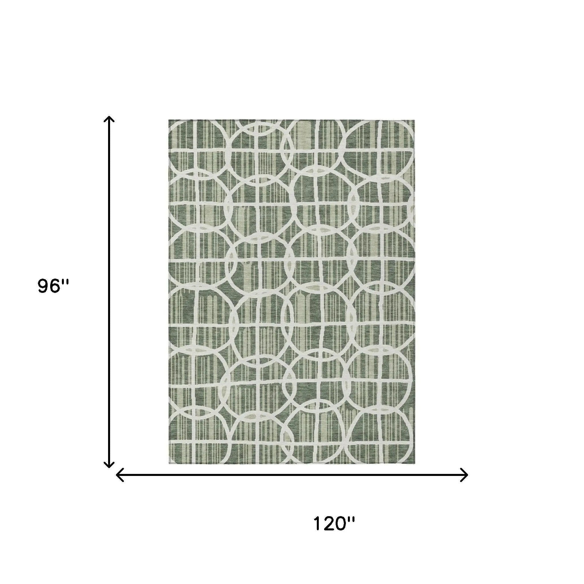 8' X 10' Green And Ivory Geometric Washable Indoor Outdoor Area Rug Homeroots Outdoor