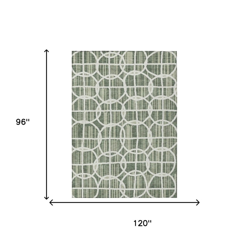 8' X 10' Green And Ivory Geometric Washable Indoor Outdoor Area Rug Homeroots Outdoor