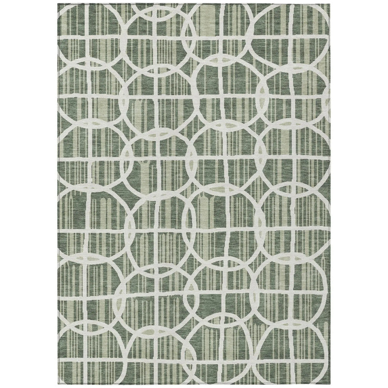8' X 10' Green And Ivory Geometric Washable Indoor Outdoor Area Rug Homeroots Outdoor