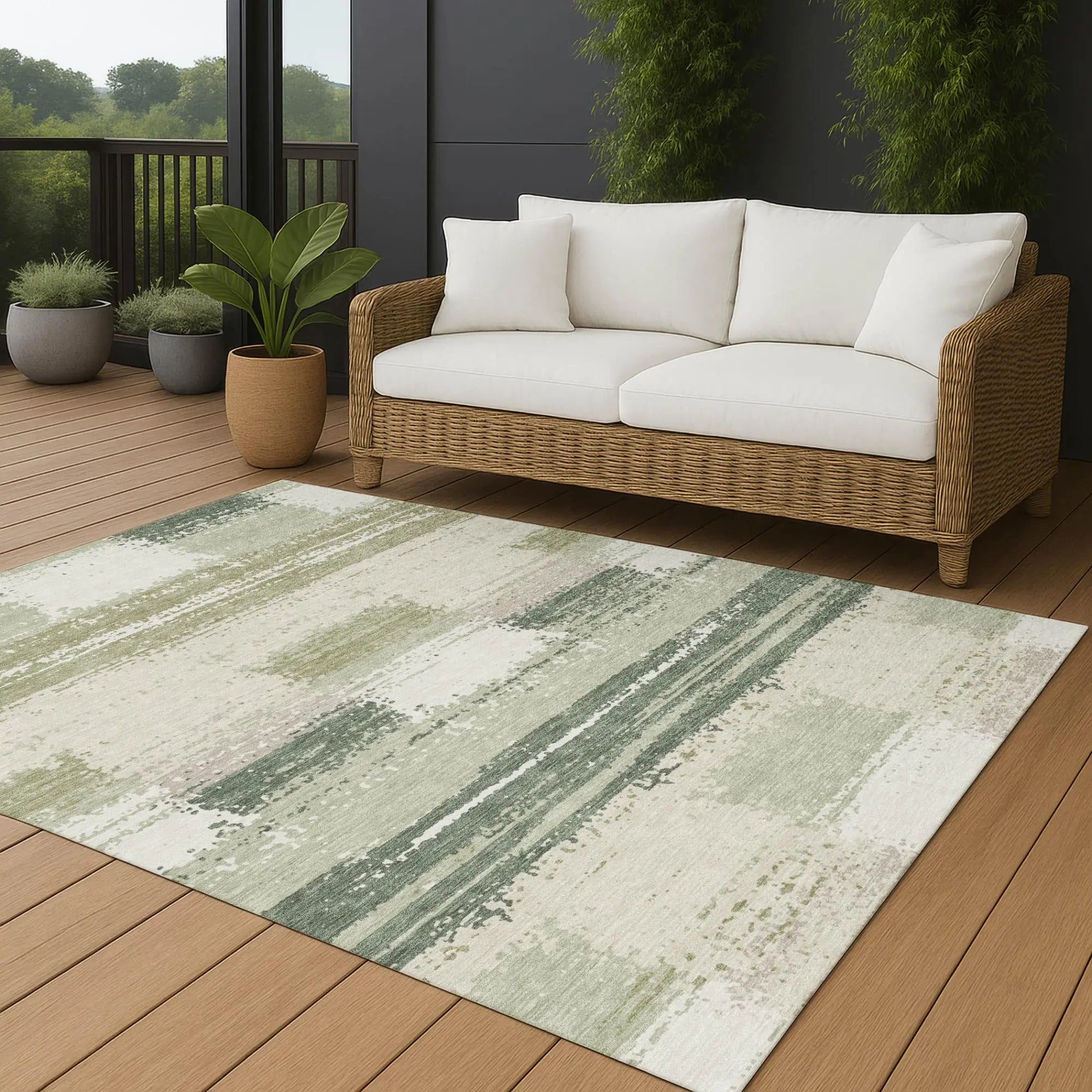 8' X 10' Green And Ivory Geometric Washable Indoor Outdoor Area Rug Homeroots Outdoor