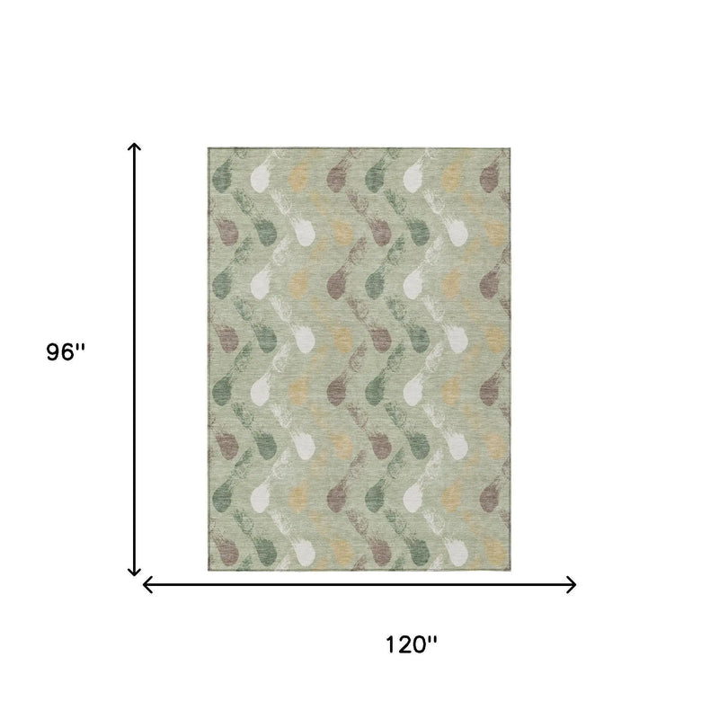 8' X 10' Green And Ivory Geometric Washable Indoor Outdoor Area Rug Homeroots Outdoor