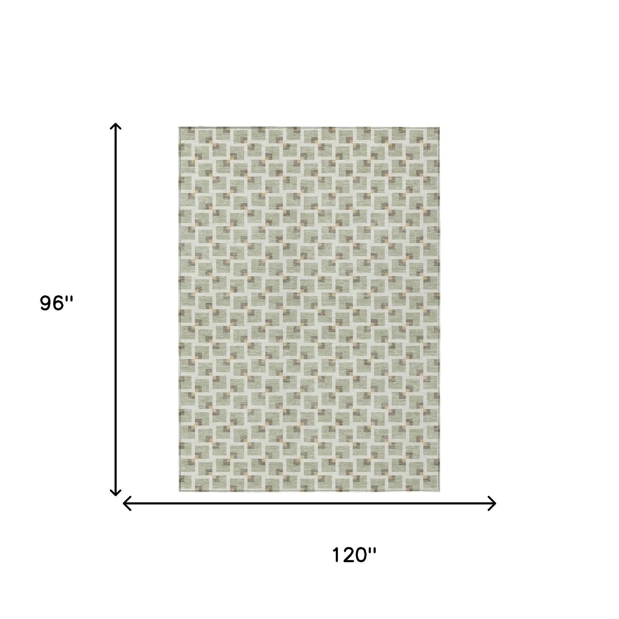8' X 10' Green And Ivory Geometric Washable Indoor Outdoor Area Rug Homeroots Outdoor
