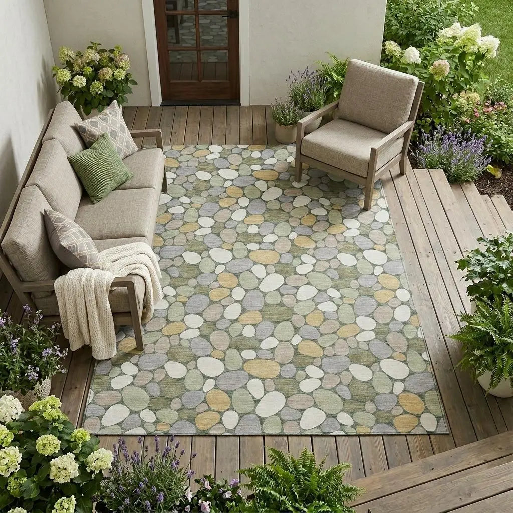 8' X 10' Green And Ivory Geometric Washable Indoor Outdoor Area Rug Homeroots Outdoor