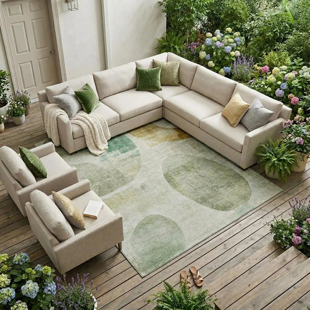 8' X 10' Green And Ivory Geometric Washable Indoor Outdoor Area Rug Homeroots Outdoor