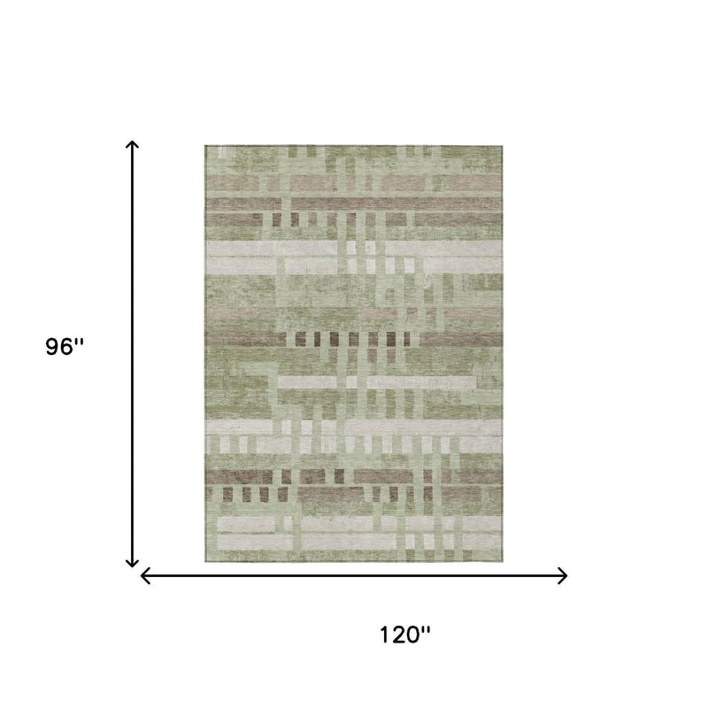8' X 10' Green And Ivory Striped Washable Indoor Outdoor Area Rug Homeroots Outdoor