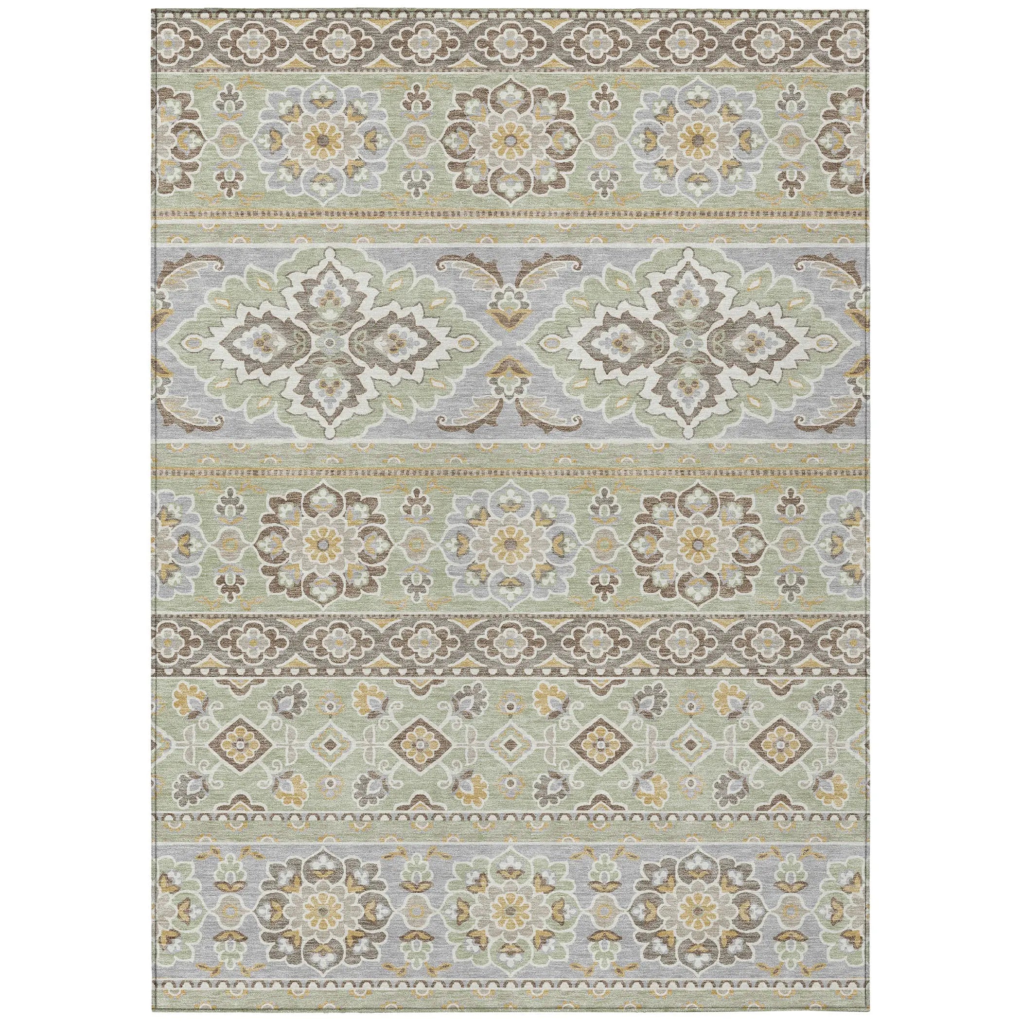 8' X 10' Green And Ivory Tribal Washable Indoor Outdoor Area Rug Homeroots Outdoor