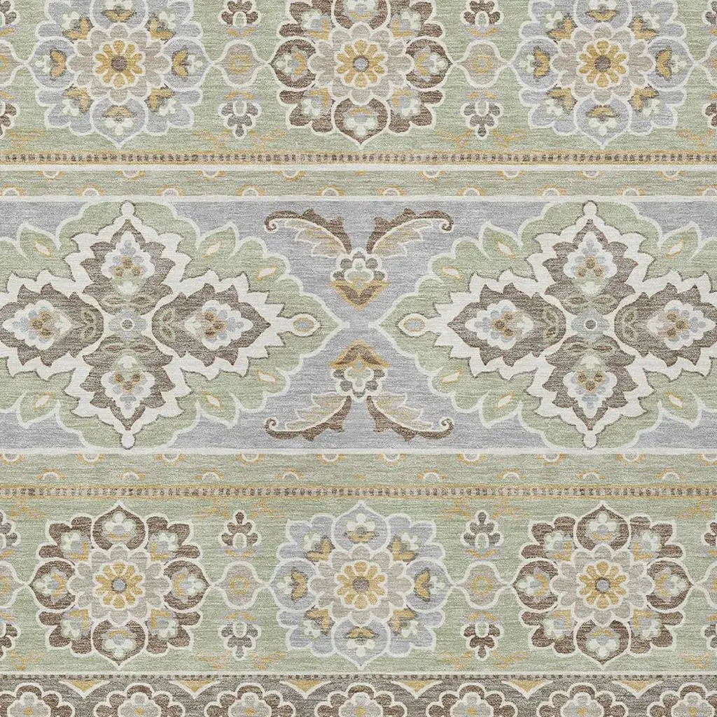 8' X 10' Green And Ivory Tribal Washable Indoor Outdoor Area Rug Homeroots Outdoor