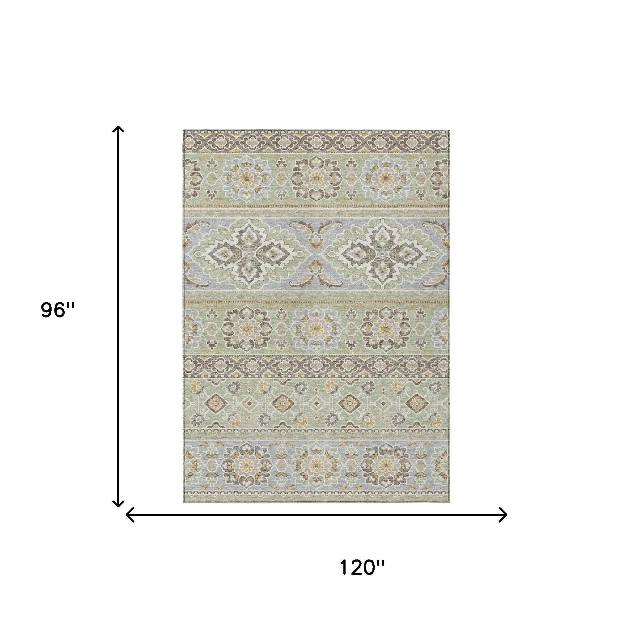 8' X 10' Green And Ivory Tribal Washable Indoor Outdoor Area Rug Homeroots Outdoor