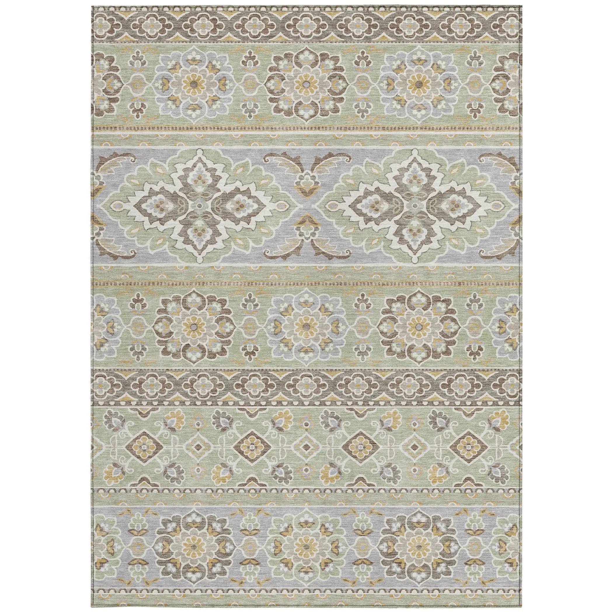 8' X 10' Green And Ivory Tribal Washable Indoor Outdoor Area Rug Homeroots Outdoor