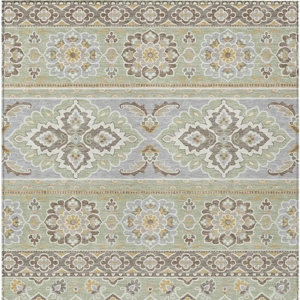 8' X 10' Green And Ivory Tribal Washable Indoor Outdoor Area Rug Homeroots Outdoor