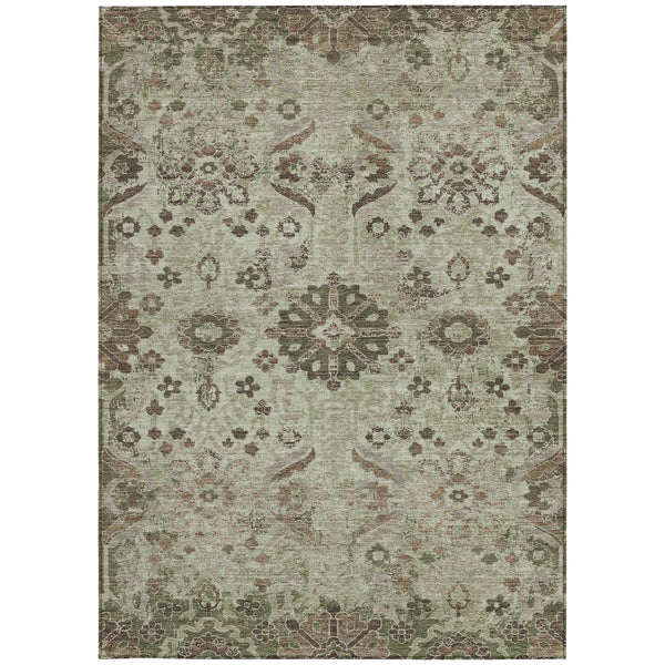 8' X 10' Green And Khaki Damask Washable Indoor Outdoor Area Rug Homeroots Outdoor