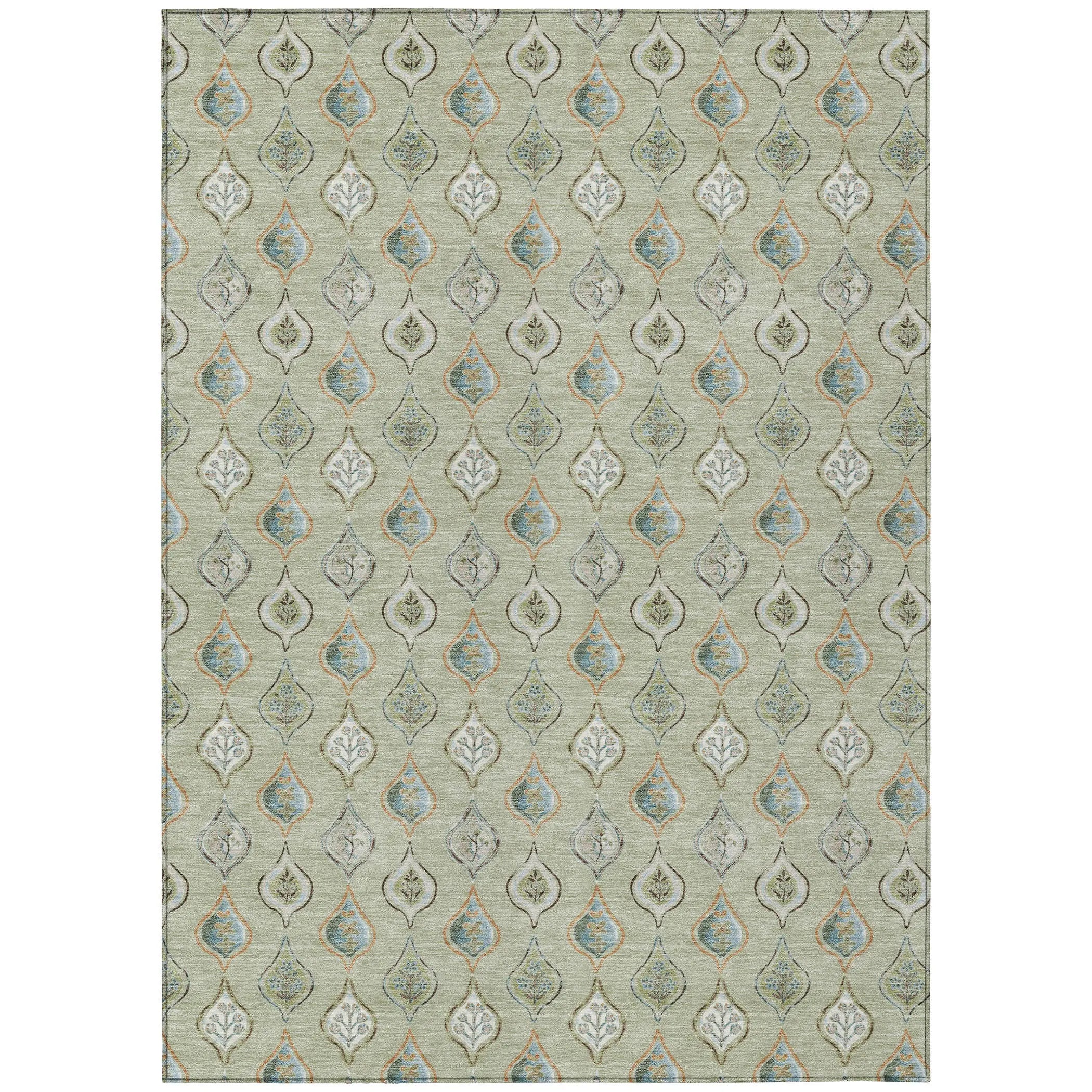 8' X 10' Green And Khaki Floral Washable Indoor Outdoor Area Rug Homeroots Outdoor
