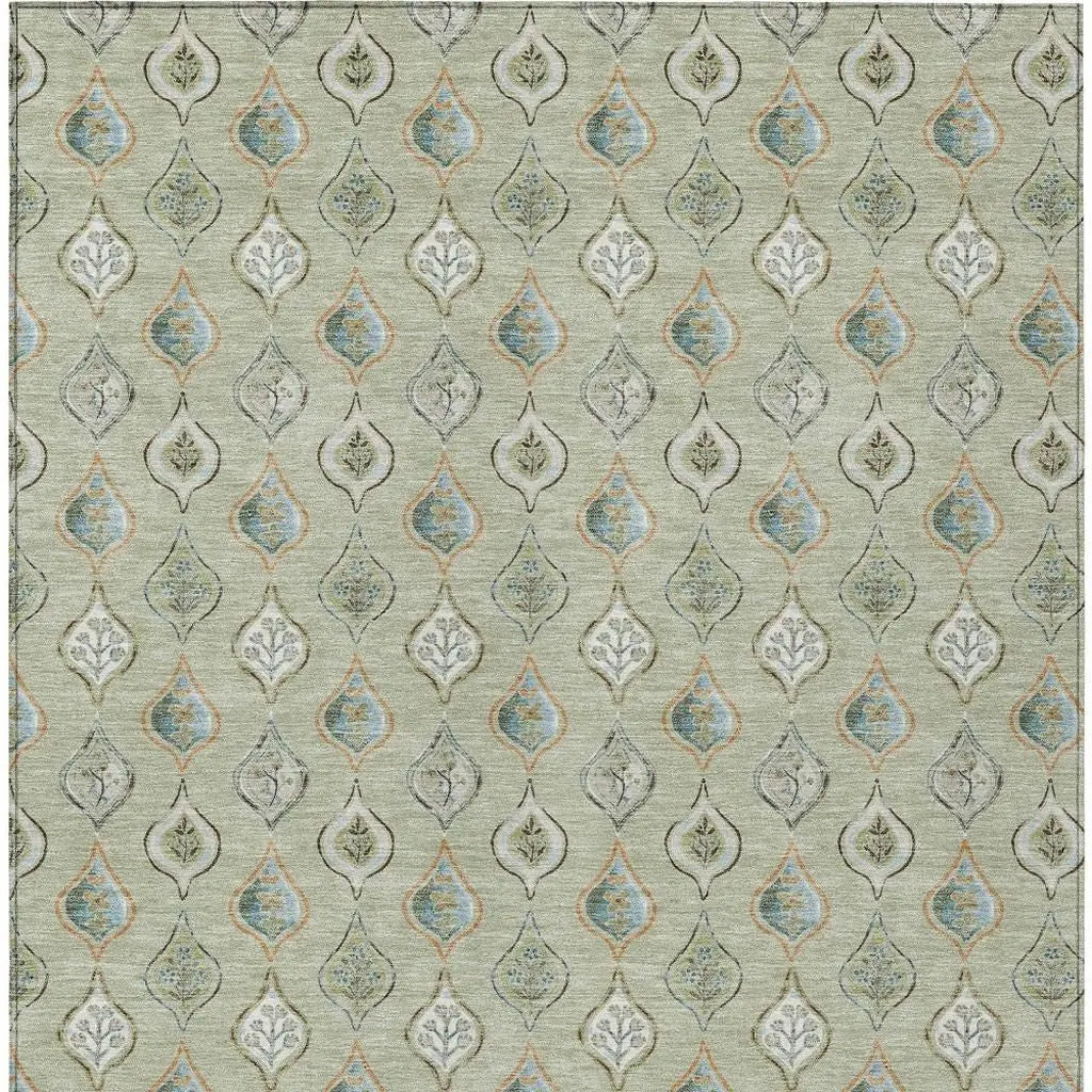 8' X 10' Green And Khaki Floral Washable Indoor Outdoor Area Rug Homeroots Outdoor