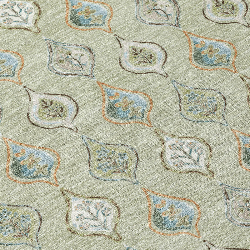 8' X 10' Green And Khaki Floral Washable Indoor Outdoor Area Rug Homeroots Outdoor