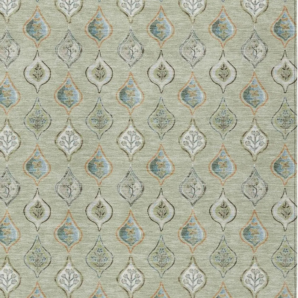 8' X 10' Green And Khaki Floral Washable Indoor Outdoor Area Rug Homeroots Outdoor
