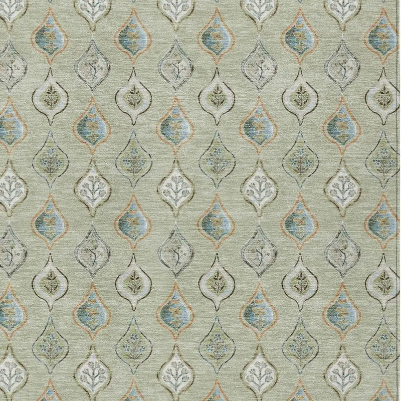 8' X 10' Green And Khaki Floral Washable Indoor Outdoor Area Rug Homeroots Outdoor