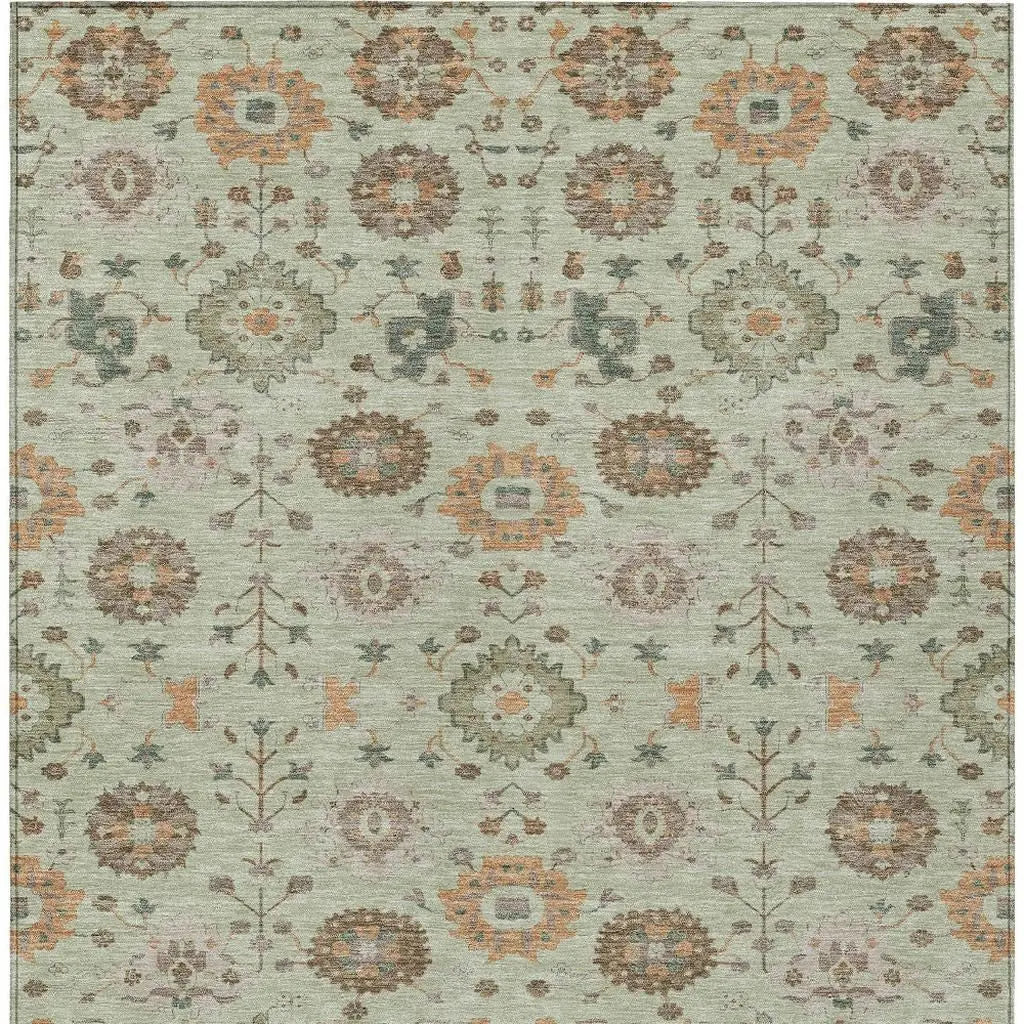 8' X 10' Green And Khaki Geometric Washable Indoor Outdoor Area Rug Homeroots Outdoor