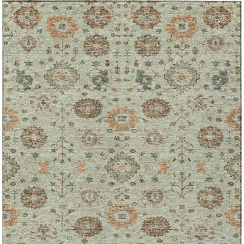 8' X 10' Green And Khaki Geometric Washable Indoor Outdoor Area Rug Homeroots Outdoor