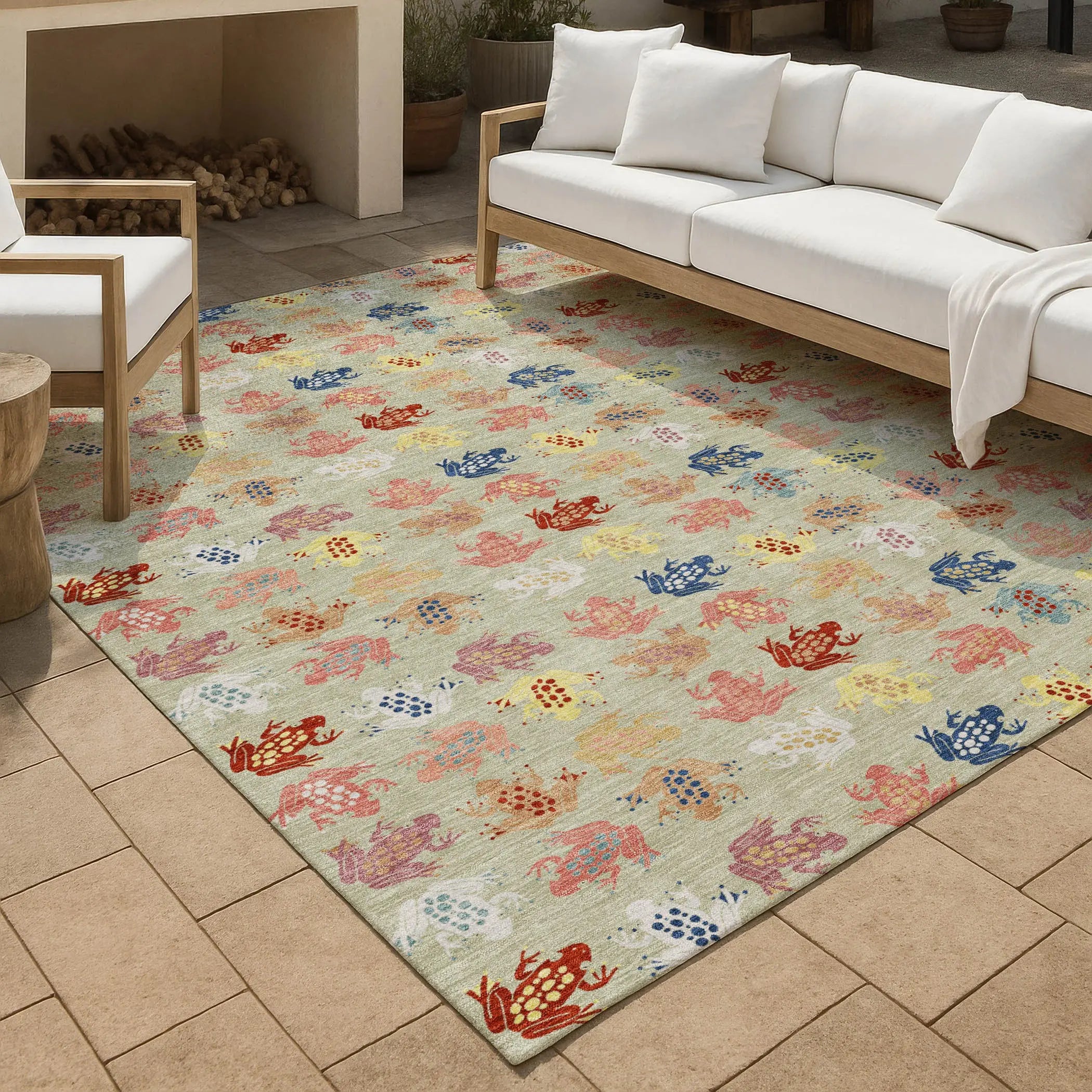 8' X 10' Green And Khaki Geometric Washable Indoor Outdoor Area Rug Homeroots Outdoor