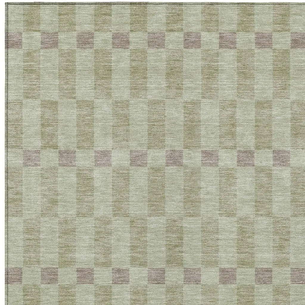 8' X 10' Green And Khaki Geometric Washable Indoor Outdoor Area Rug Homeroots Outdoor