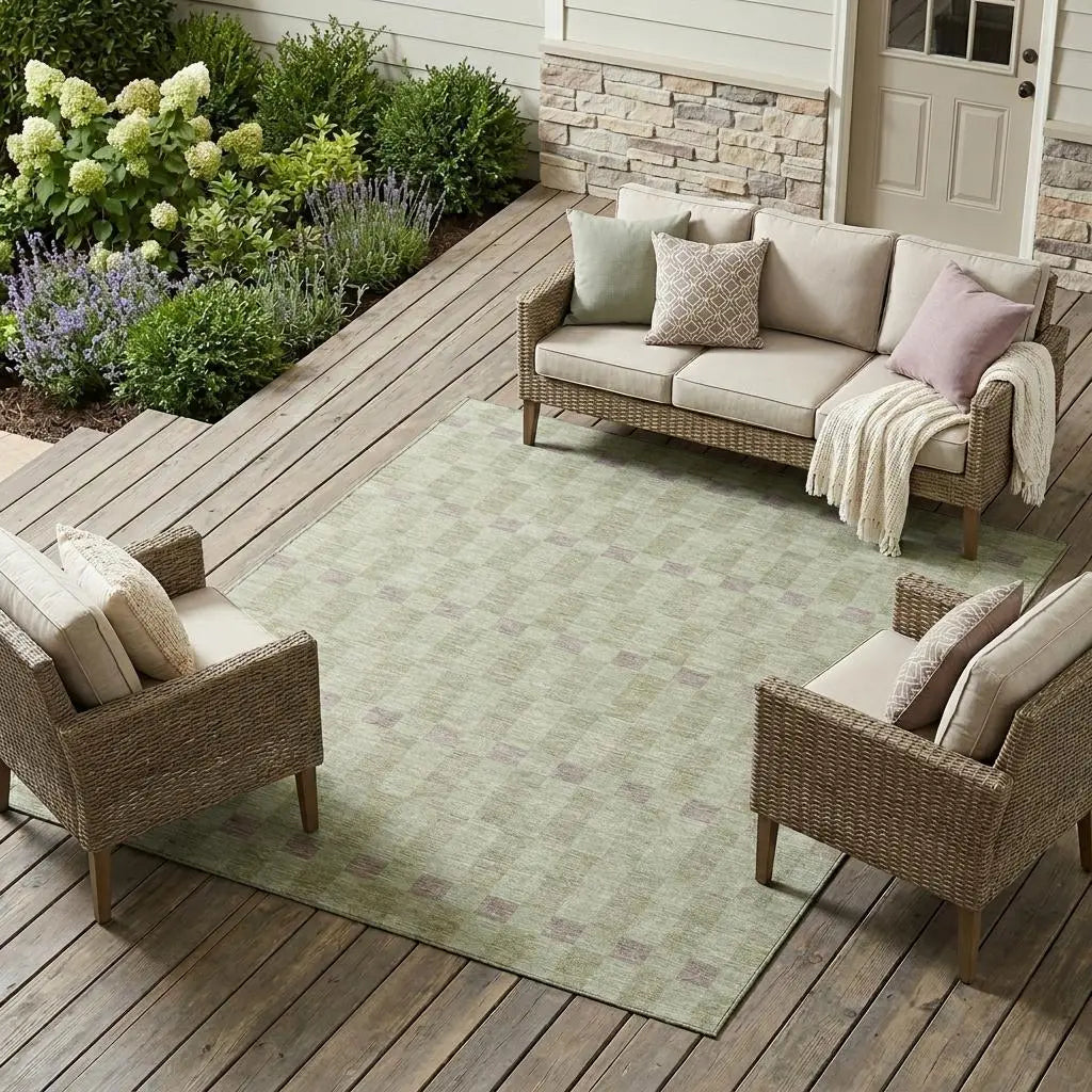 8' X 10' Green And Khaki Geometric Washable Indoor Outdoor Area Rug Homeroots Outdoor