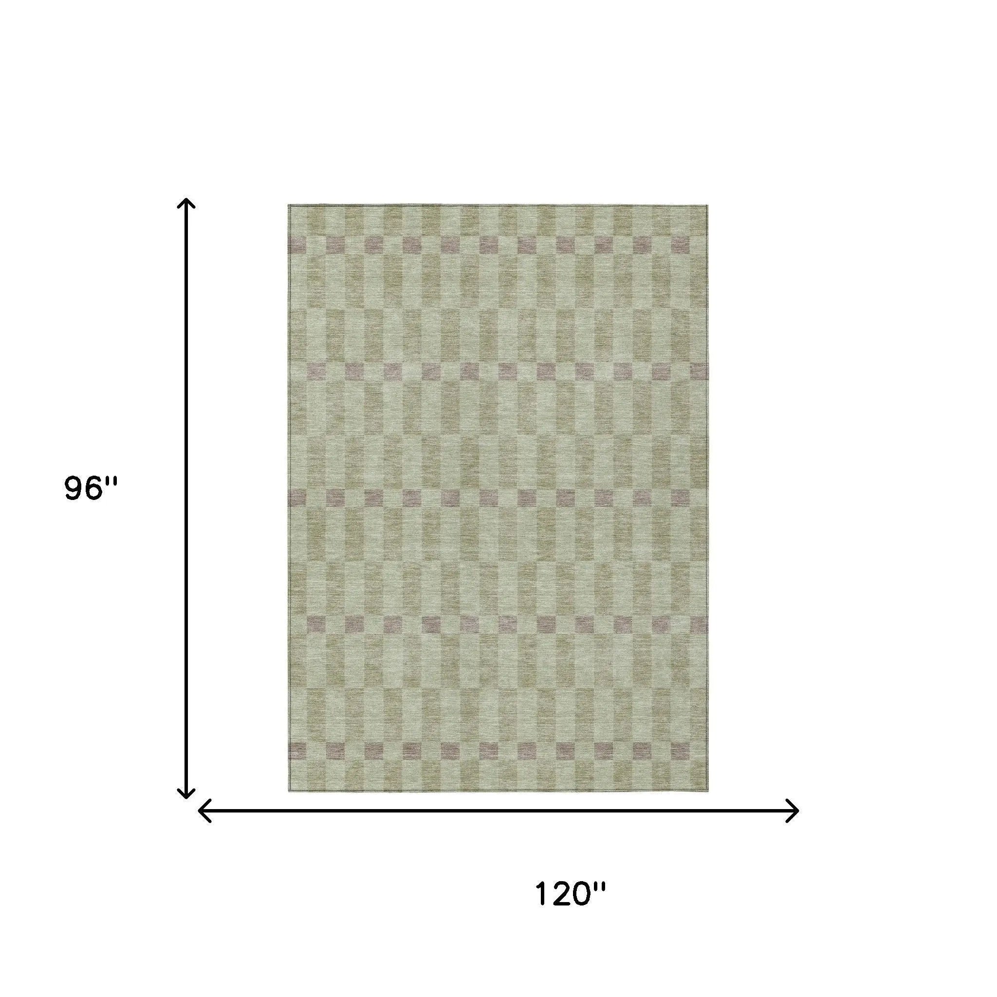 8' X 10' Green And Khaki Geometric Washable Indoor Outdoor Area Rug Homeroots Outdoor