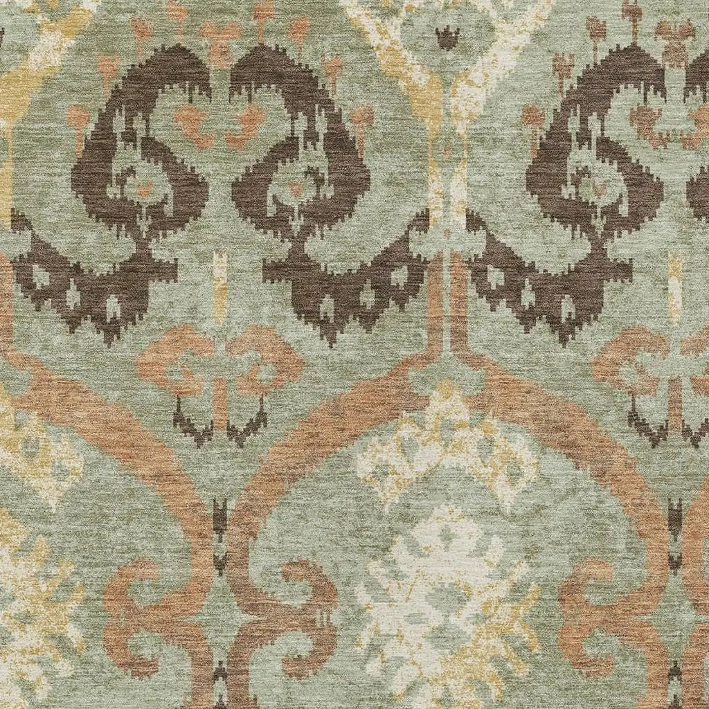8' X 10' Green And Khaki Ikat Washable Indoor Outdoor Area Rug Homeroots Outdoor