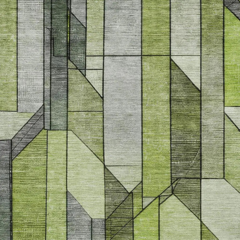 8' X 10' Green And Lime Green Geometric Washable Indoor Outdoor Area Rug Homeroots Outdoor