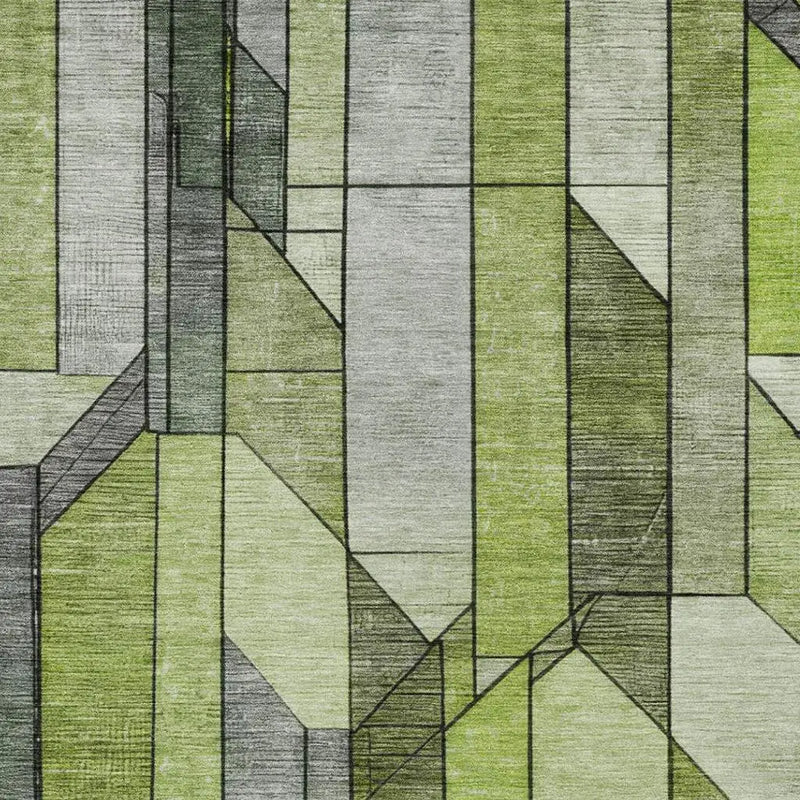 8' X 10' Green And Lime Green Geometric Washable Indoor Outdoor Area Rug Homeroots Outdoor