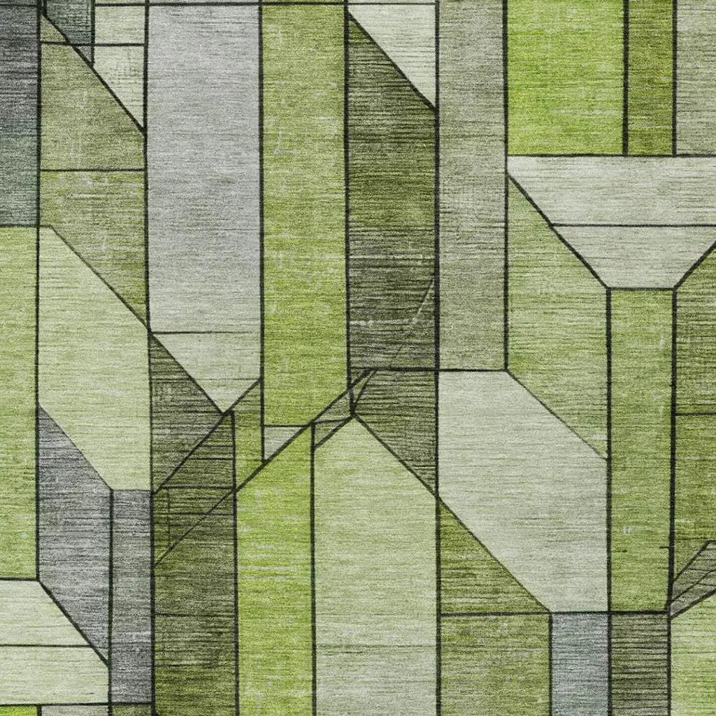 8' X 10' Green And Lime Green Geometric Washable Indoor Outdoor Area Rug Homeroots Outdoor