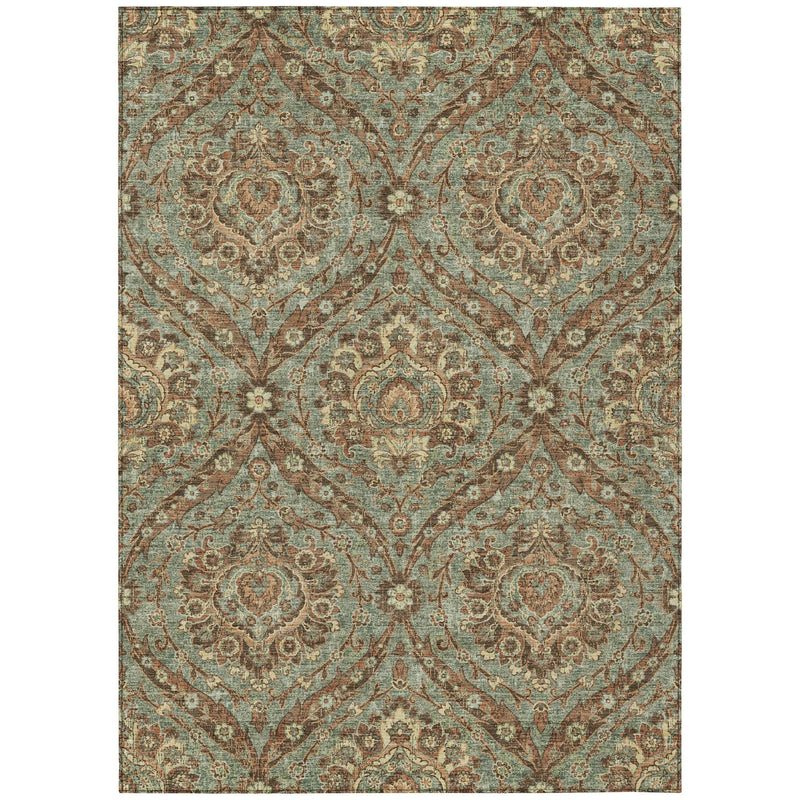 8' X 10' Green And Linen Floral Washable Indoor Outdoor Area Rug Homeroots Outdoor