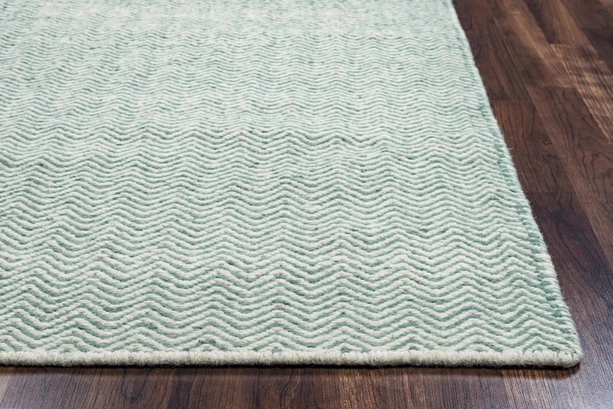 8' X 10' Green And Off White Wool Chevron Hand Woven Area Rug Homeroots Home Decor