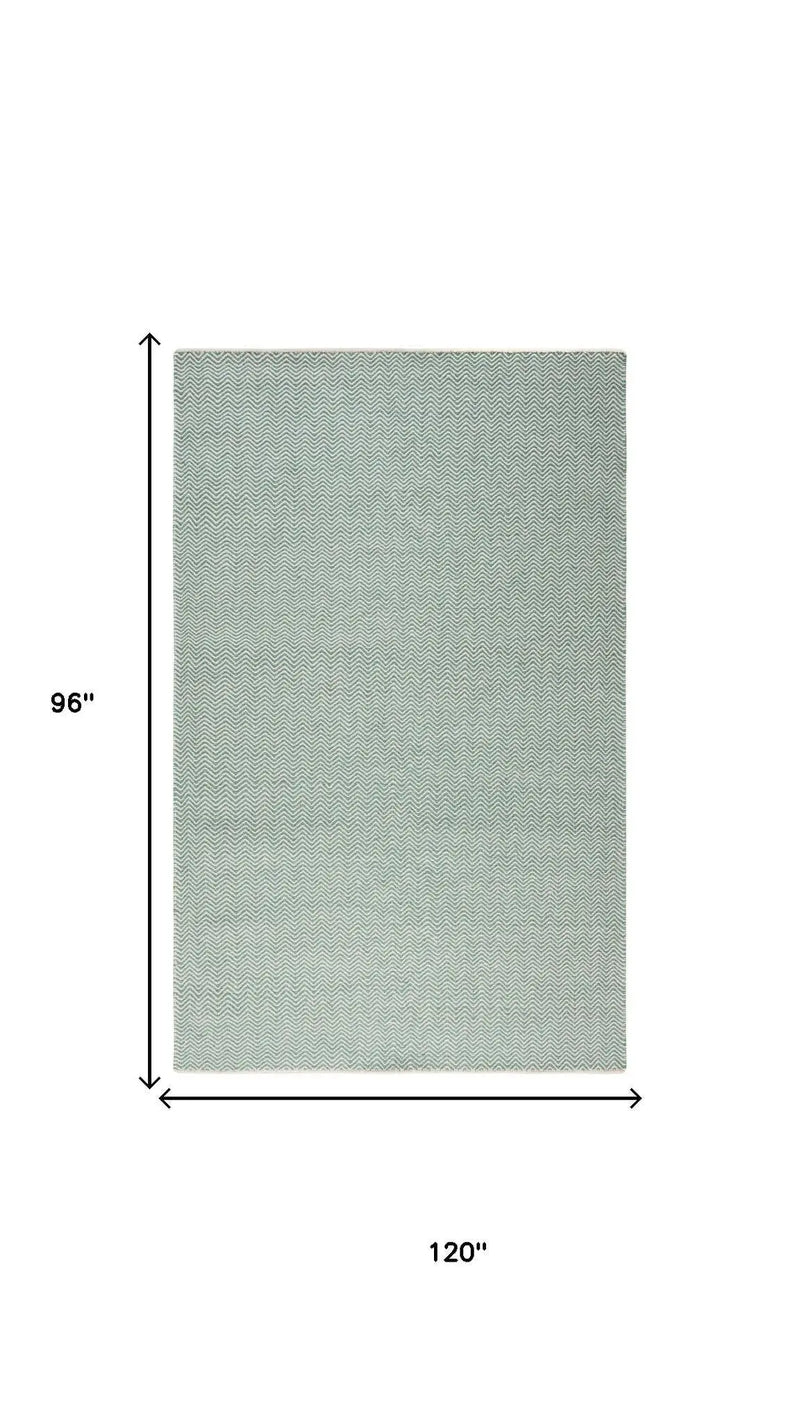 8' X 10' Green And Off White Wool Chevron Hand Woven Area Rug Homeroots Home Decor