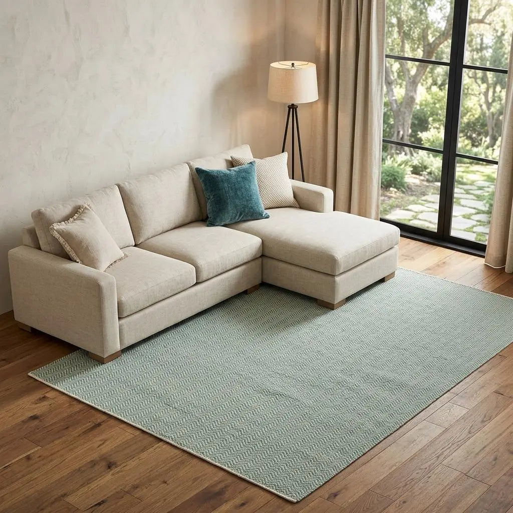 8' X 10' Green And Off White Wool Chevron Hand Woven Area Rug Homeroots Home Decor
