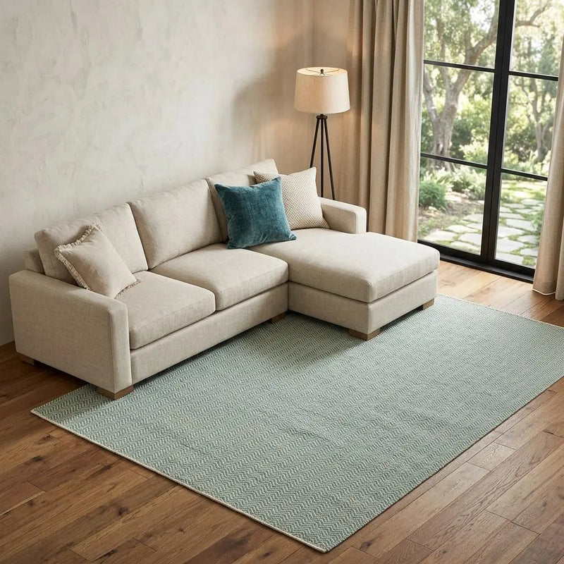 8' X 10' Green And Off White Wool Chevron Hand Woven Area Rug Homeroots Home Decor
