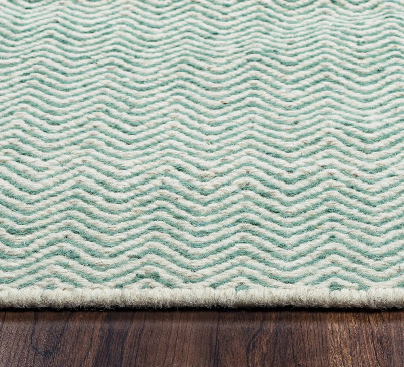 8' X 10' Green And Off White Wool Chevron Hand Woven Area Rug Homeroots Home Decor