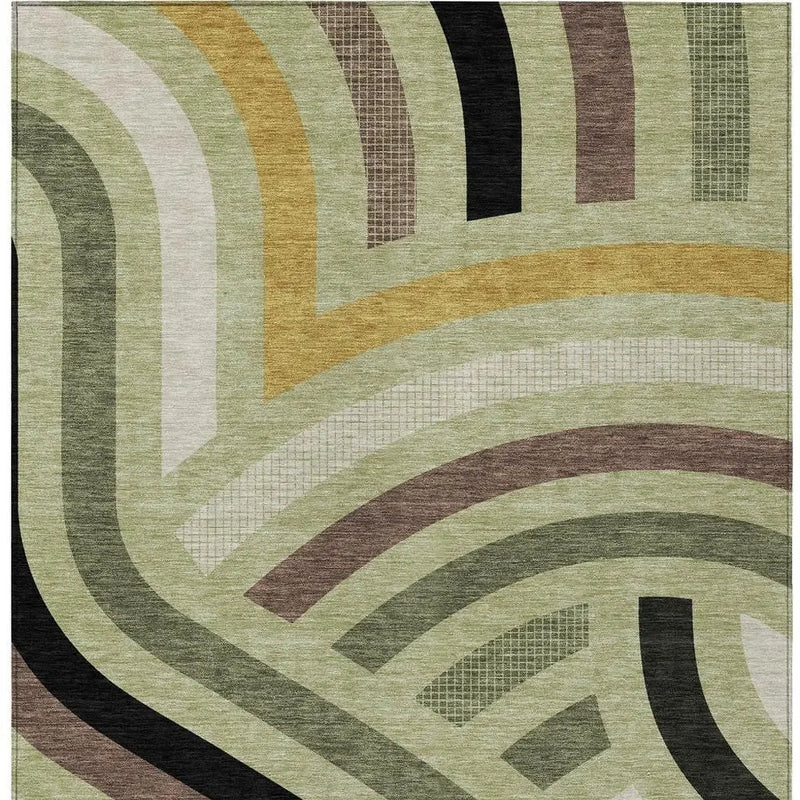 8' X 10' Green And Olive Green Abstract Washable Indoor Outdoor Area Rug Homeroots Outdoor