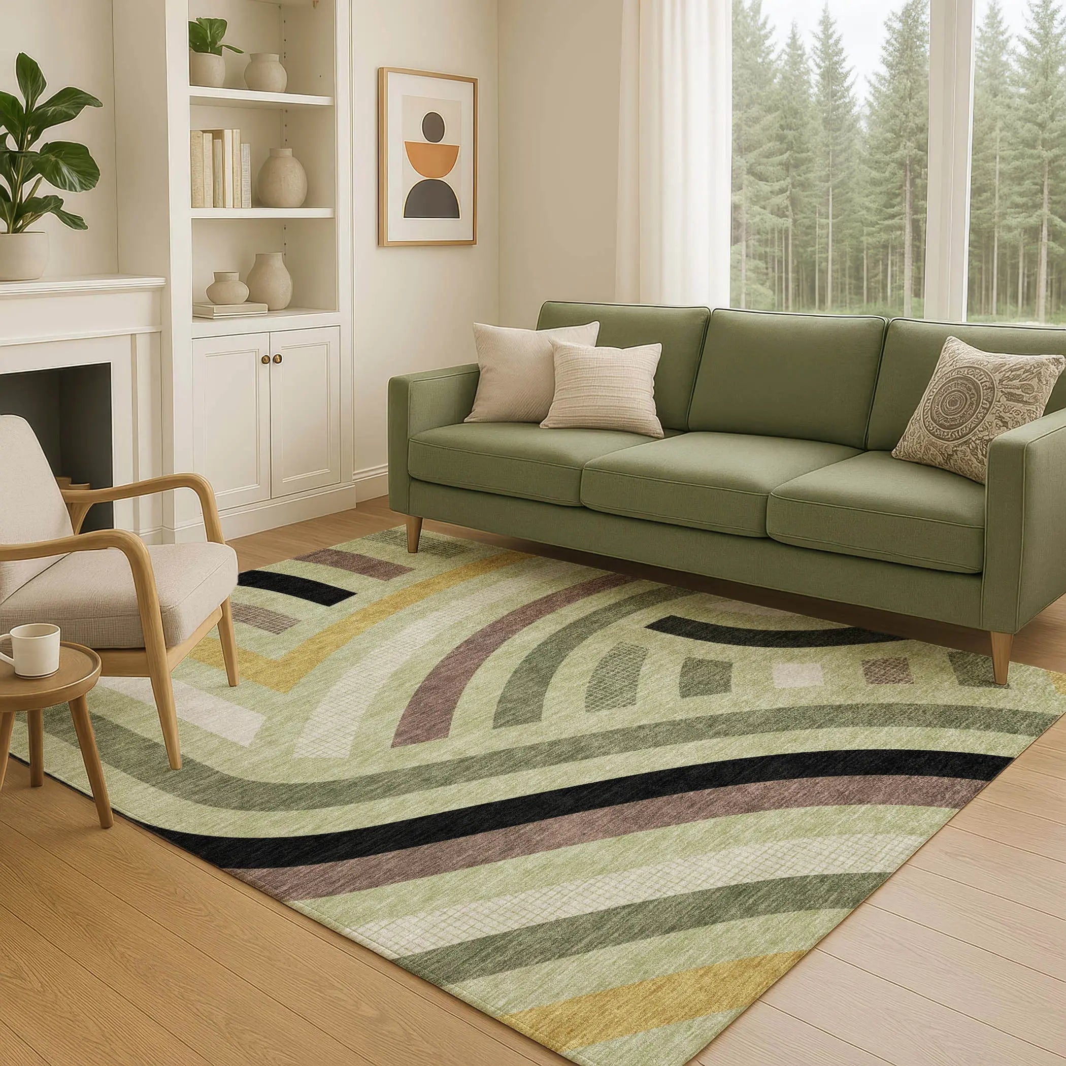 8' X 10' Green And Olive Green Abstract Washable Indoor Outdoor Area Rug Homeroots Outdoor