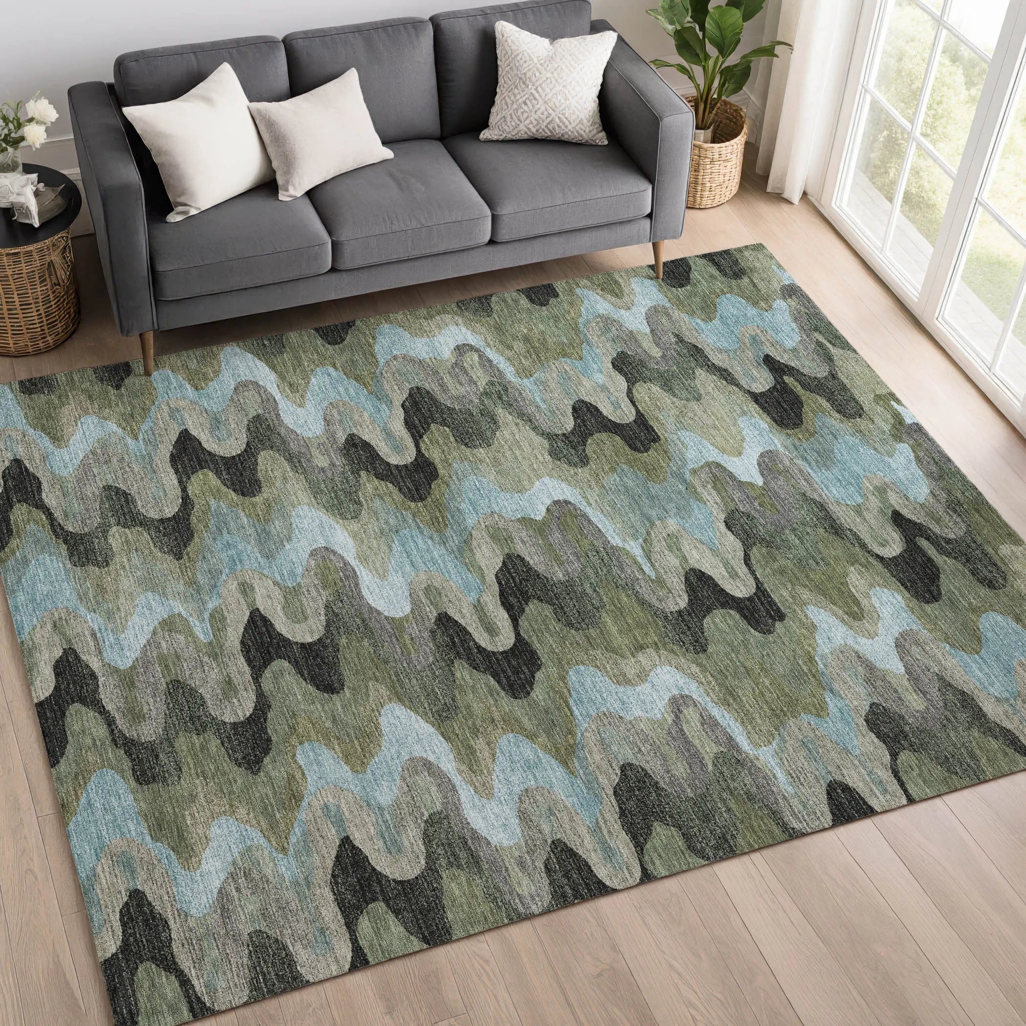 8' X 10' Green And Olive Green Abstract Washable Indoor Outdoor Area Rug Homeroots Outdoor