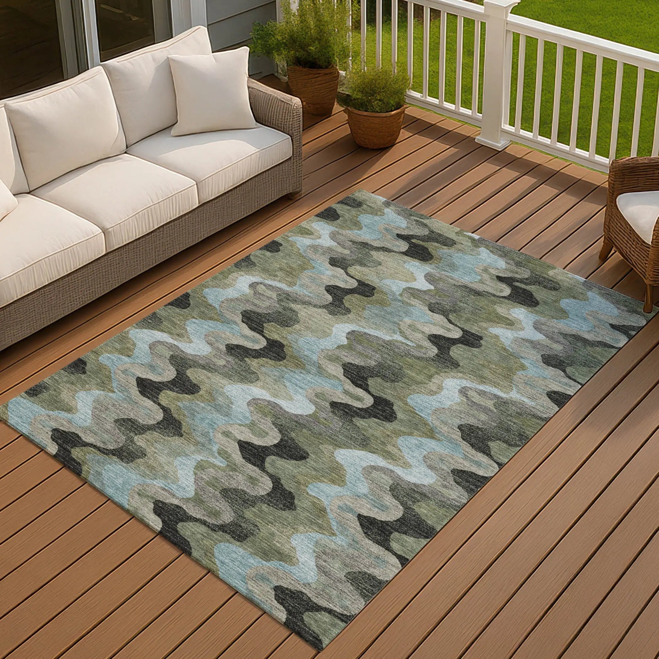 8' X 10' Green And Olive Green Abstract Washable Indoor Outdoor Area Rug Homeroots Outdoor