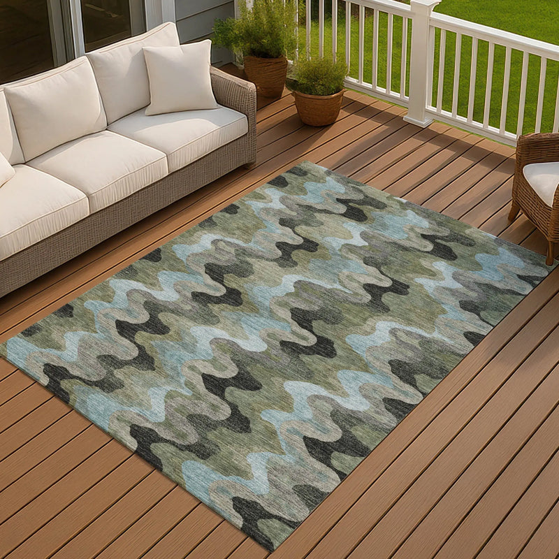 8' X 10' Green And Olive Green Abstract Washable Indoor Outdoor Area Rug Homeroots Outdoor