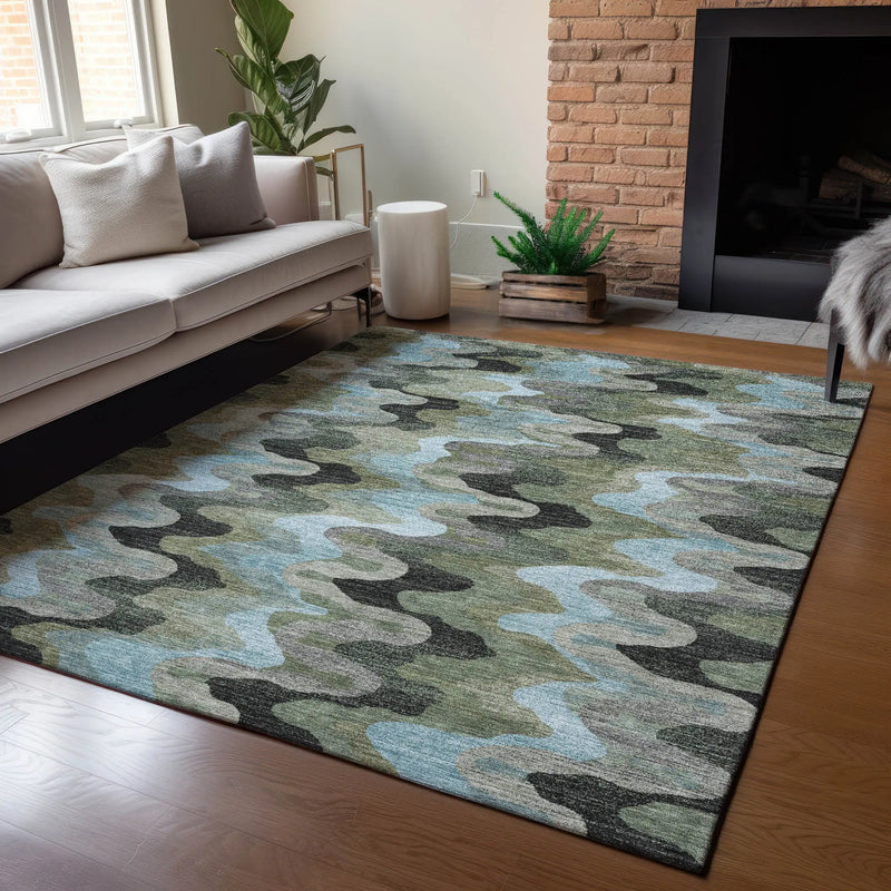 8' X 10' Green And Olive Green Abstract Washable Indoor Outdoor Area Rug Homeroots Outdoor