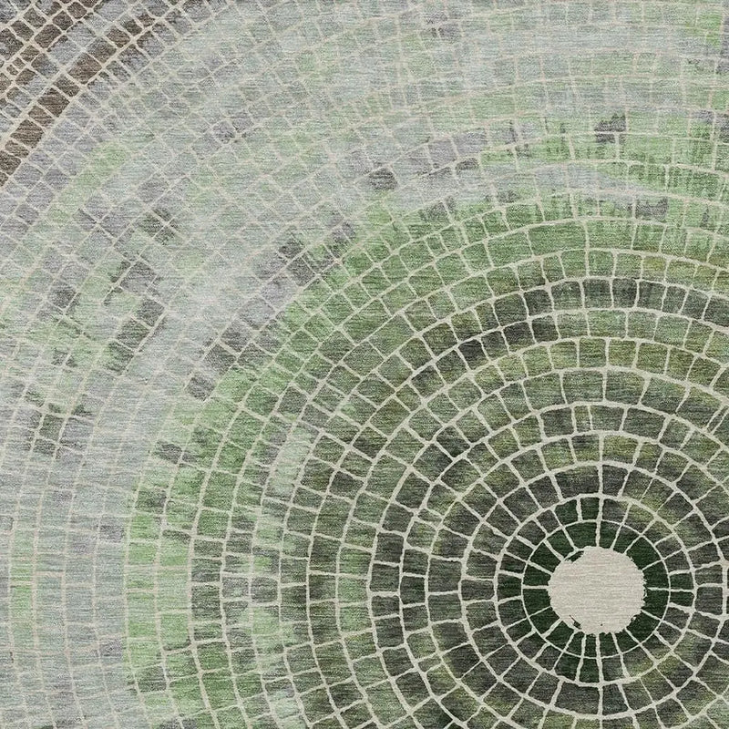 8' X 10' Green And Olive Green Geometric Washable Indoor Outdoor Area Rug Homeroots Outdoor