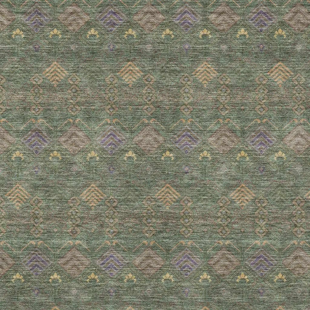 8' X 10' Green And Olive Green Geometric Washable Indoor Outdoor Area Rug Homeroots Outdoor