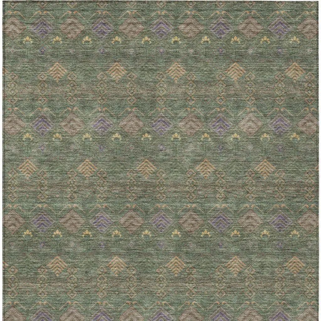 8' X 10' Green And Olive Green Geometric Washable Indoor Outdoor Area Rug Homeroots Outdoor