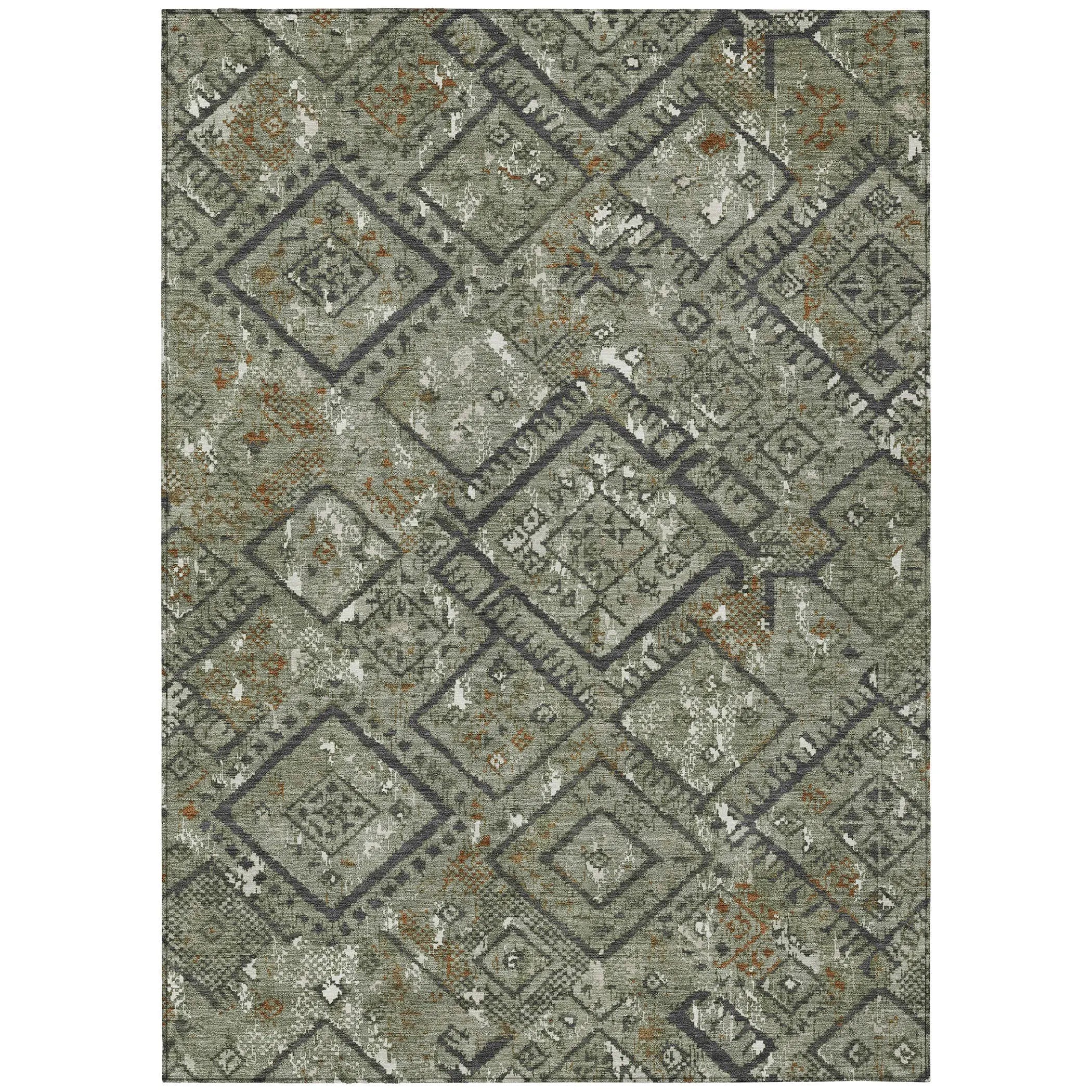 8' X 10' Green And Orange Geometric Washable Indoor Outdoor Area Rug Homeroots Outdoor
