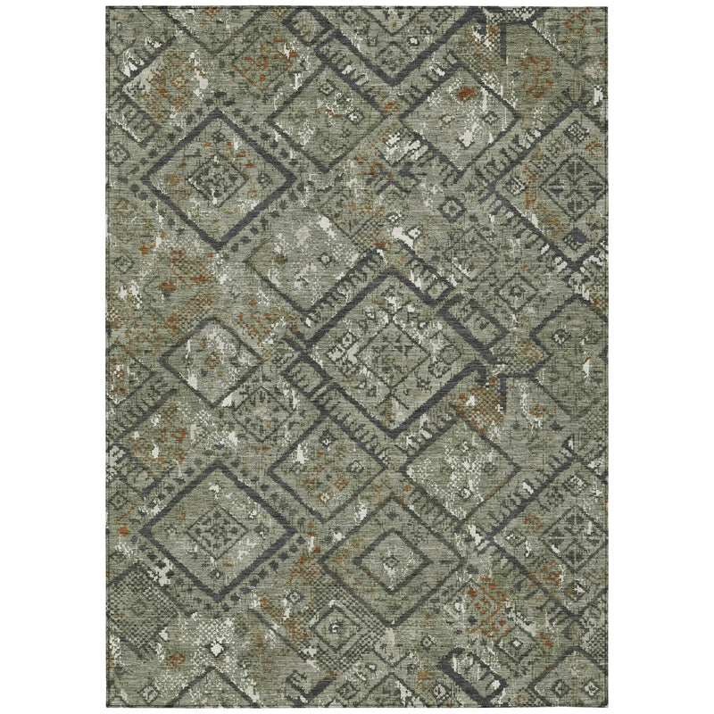 8' X 10' Green And Orange Geometric Washable Indoor Outdoor Area Rug Homeroots Outdoor