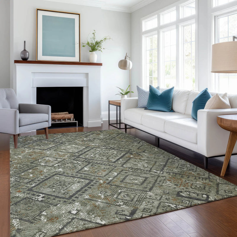 8' X 10' Green And Orange Geometric Washable Indoor Outdoor Area Rug Homeroots Outdoor