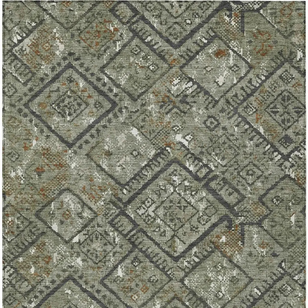8' X 10' Green And Orange Geometric Washable Indoor Outdoor Area Rug Homeroots Outdoor