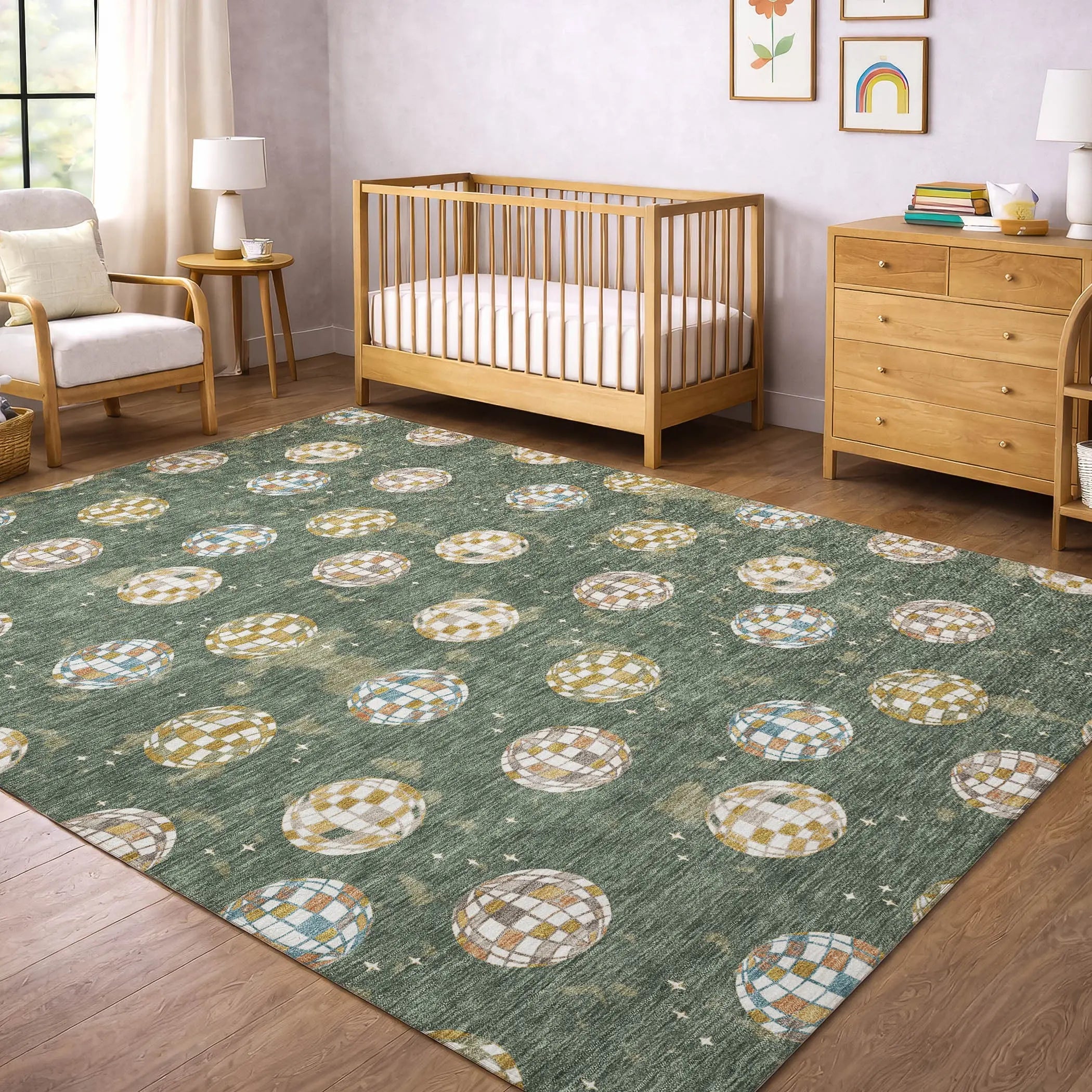 8' X 10' Green And Pearl Geometric Washable Indoor Outdoor Area Rug Homeroots Outdoor